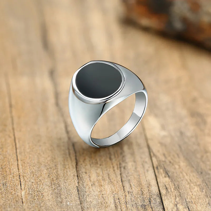 Men's Black Enamel Rings - Dagger & Diamond