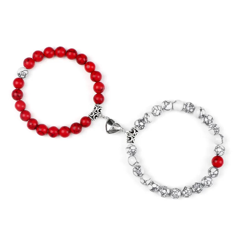 Magnetic Heart Natural Stone Bracelets - Dagger & Diamond Red White