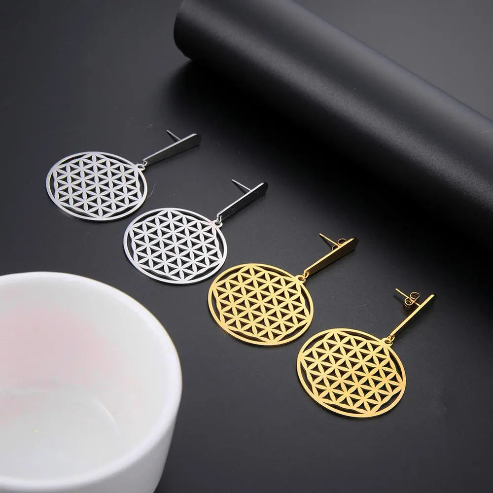 Flower of Life Drop Earrings - Dagger & Diamond