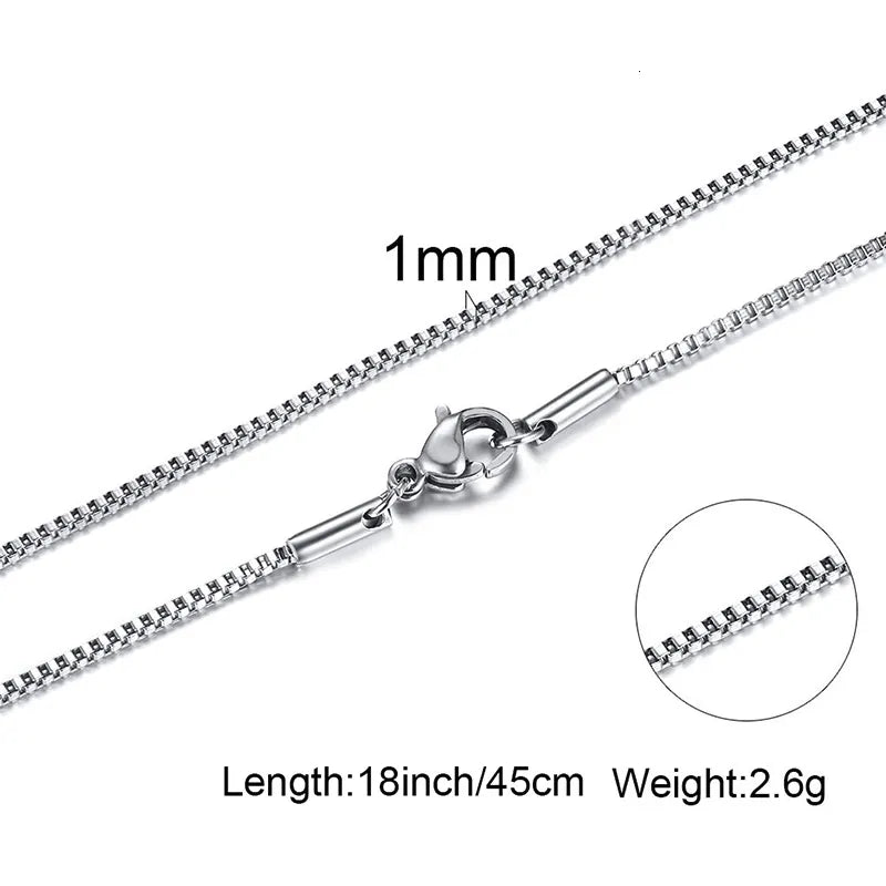 Classic Square-Link Chain Necklace for Men - Dagger & Diamond 1MM / 18INCH