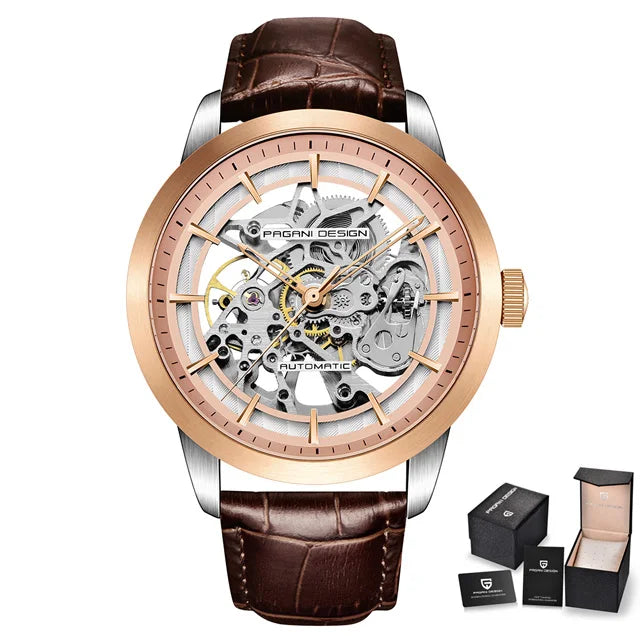 PAGANI DESIGN PD-1638 Luxury Skeleton Automatic Watch for Men - Dagger & Diamond Gold White