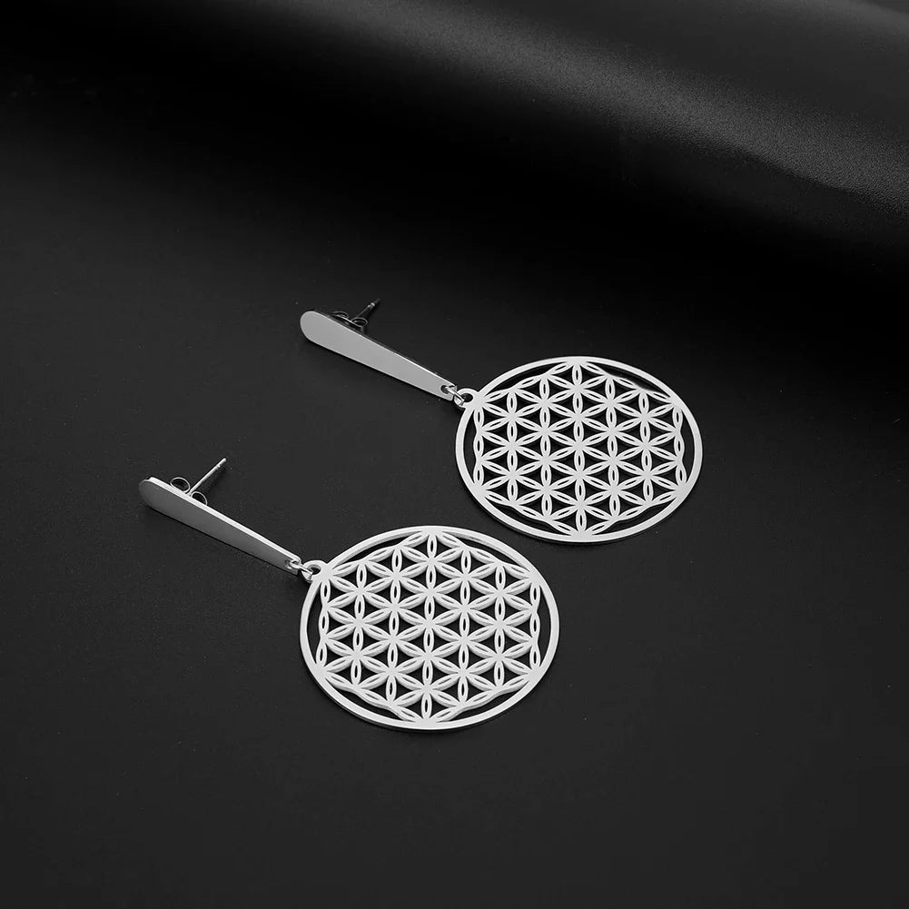 Flower of Life Drop Earrings - Dagger & Diamond 2 Silver