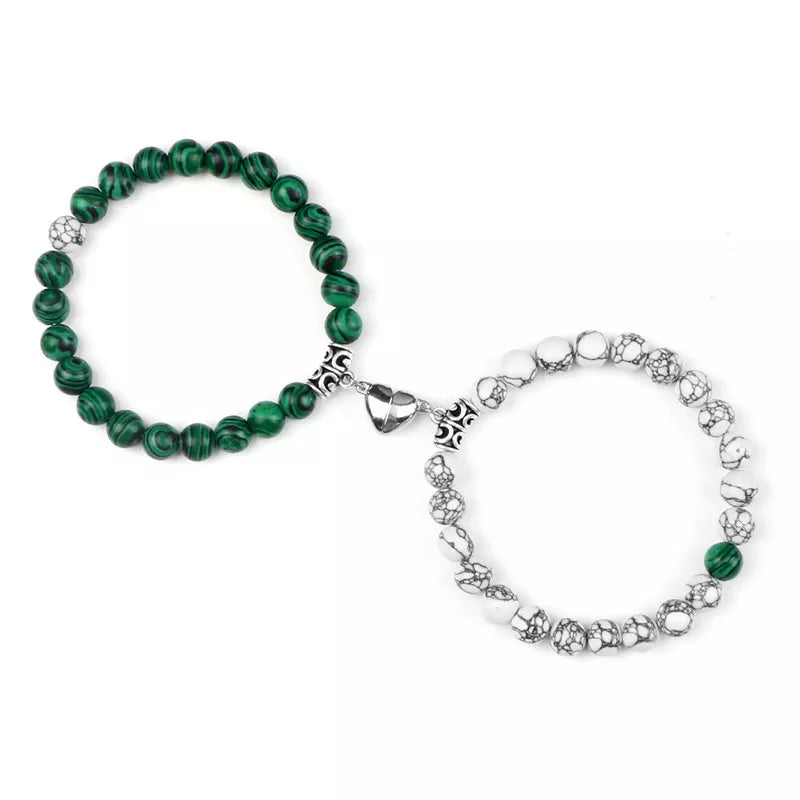 Magnetic Heart Natural Stone Bracelets - Dagger & Diamond Green White