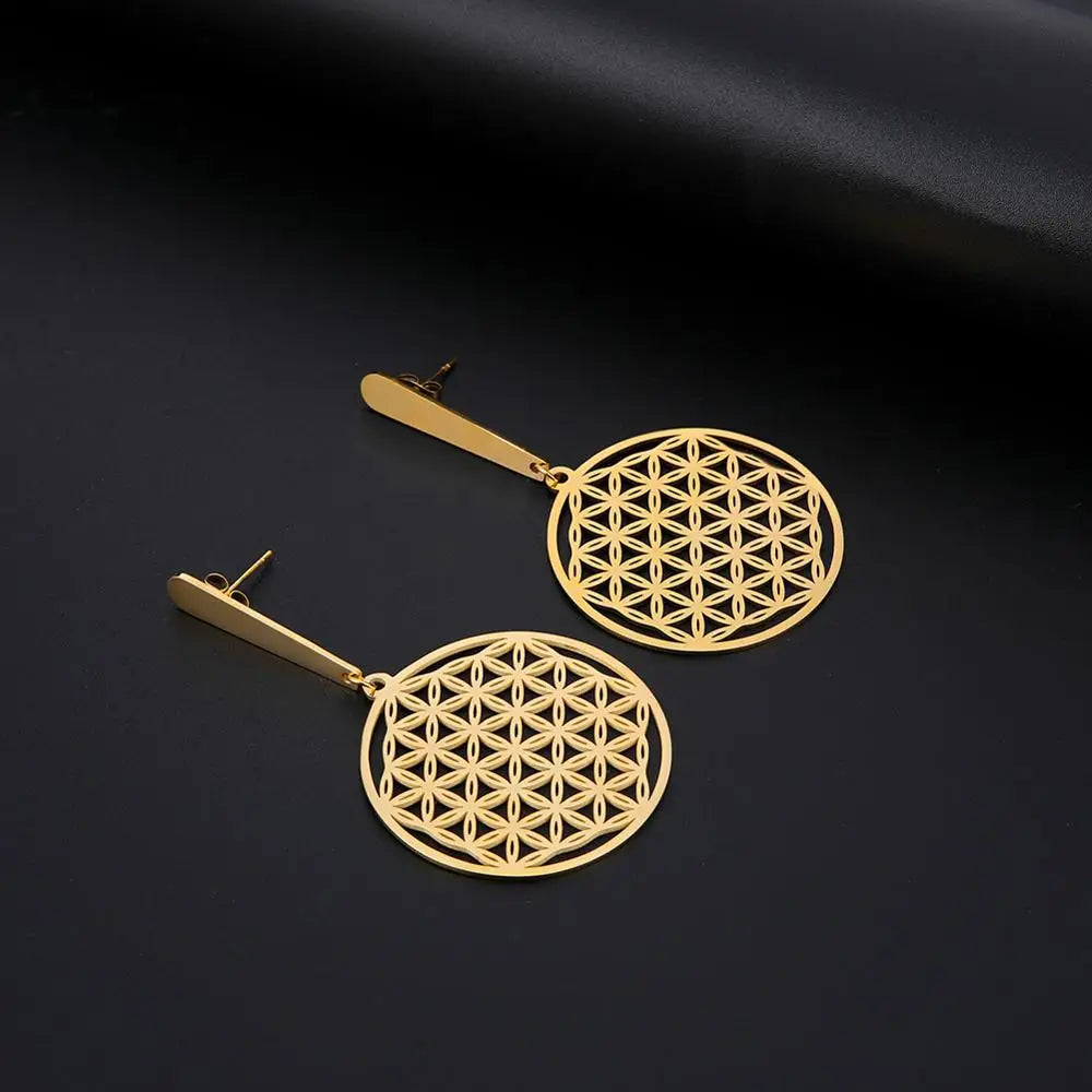 Flower of Life Drop Earrings - Dagger & Diamond 2 Gold