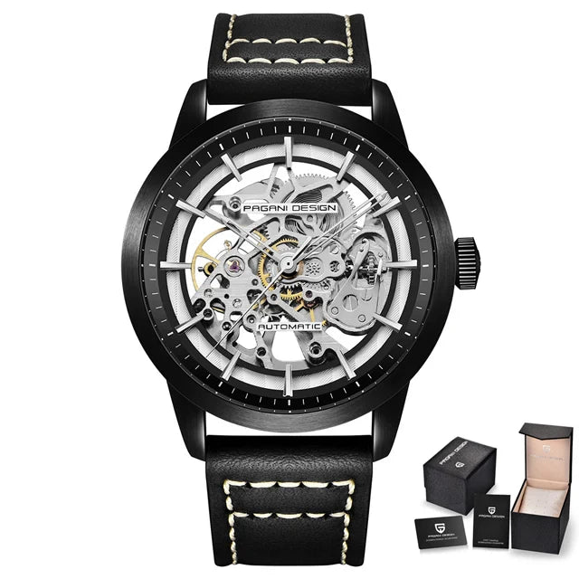 PAGANI DESIGN PD-1638 Luxury Skeleton Automatic Watch for Men - Dagger & Diamond All Black