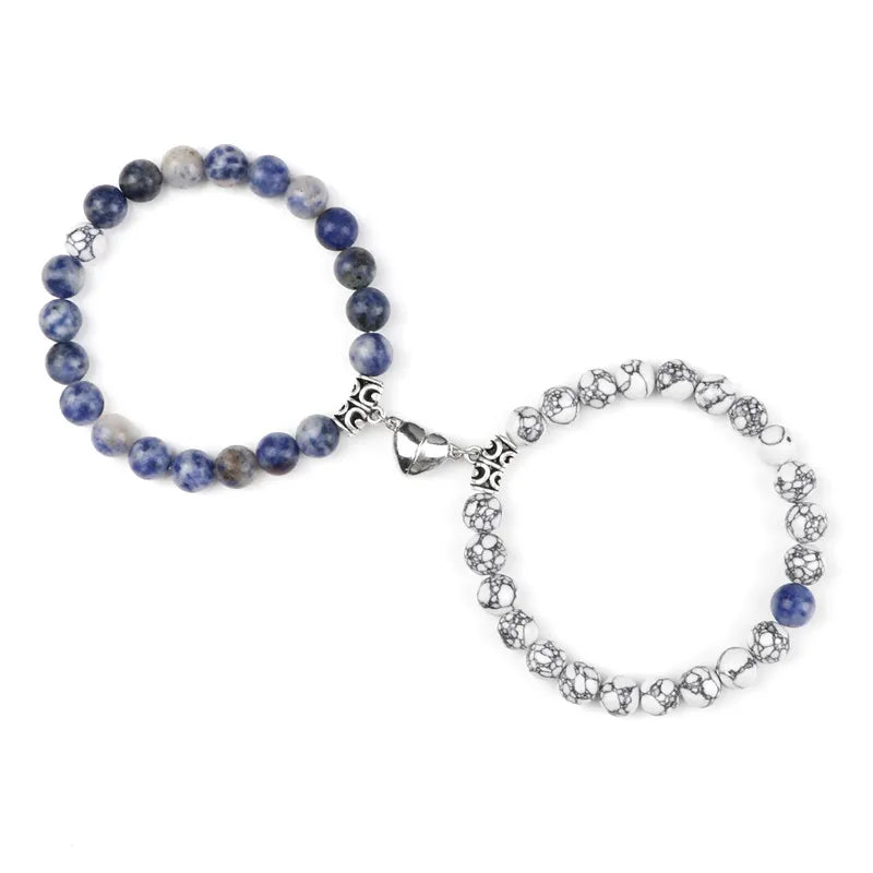 Magnetic Heart Natural Stone Bracelets - Dagger & Diamond Blue White