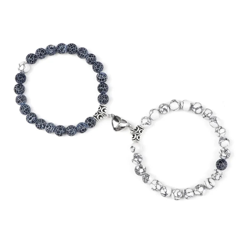 Magnetic Heart Natural Stone Bracelets - Dagger & Diamond Gray White