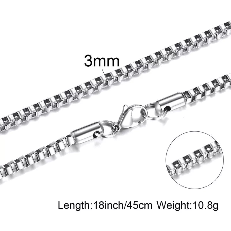 Classic Square-Link Chain Necklace for Men - Dagger & Diamond 3MM / 18INCH