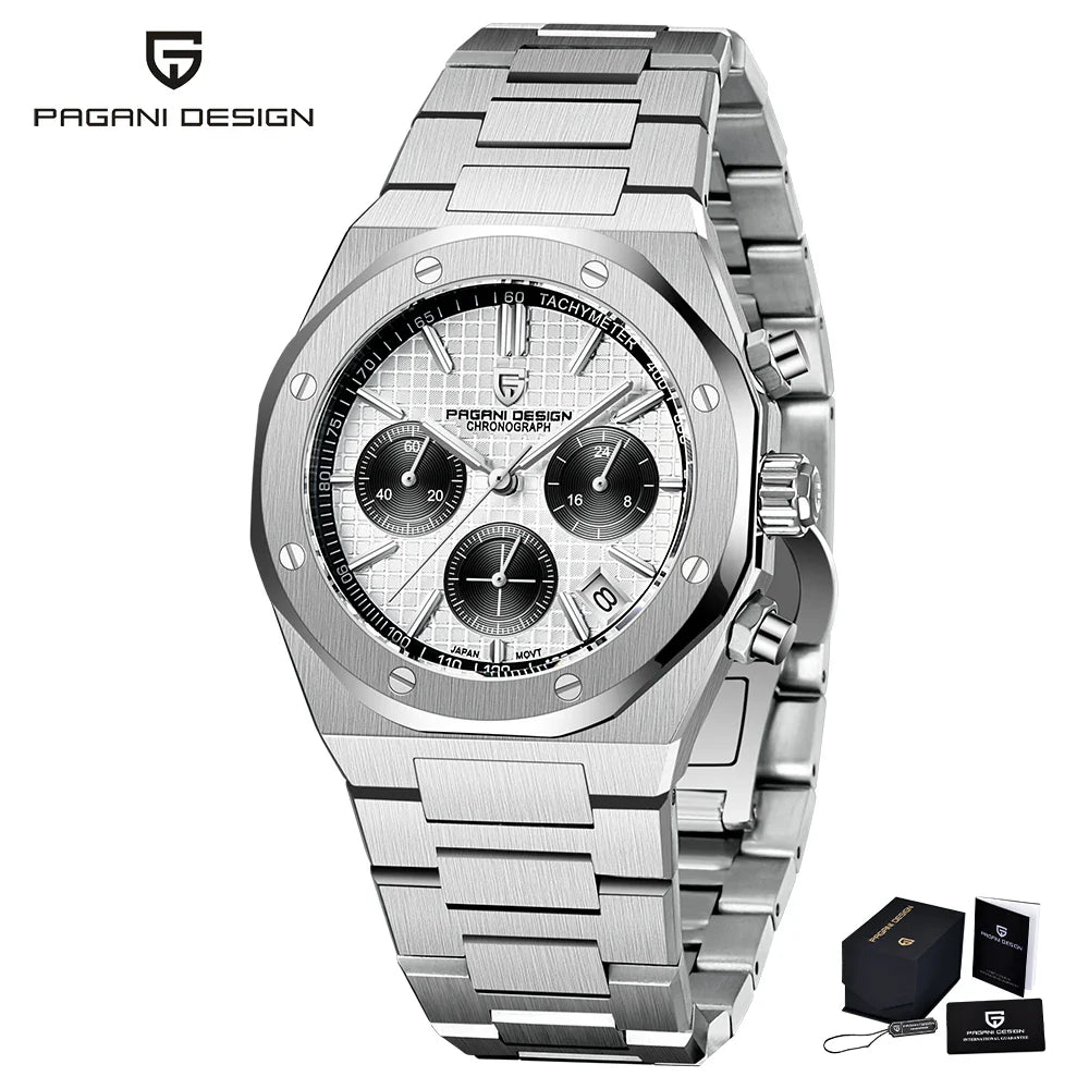 PAGANI DESIGN PD-1707 Royal Sport Luxury Quartz Watch for Men - Dagger & Diamond Silver White