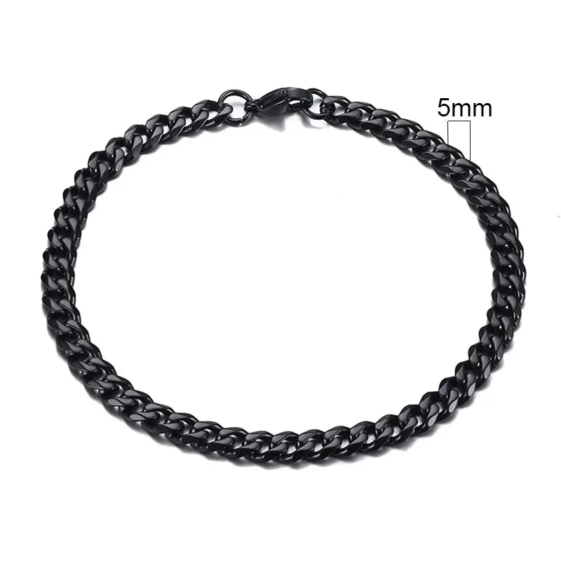 Miami Curb Chain Bracelet for Men - Dagger & Diamond 5mm Black / 18cm