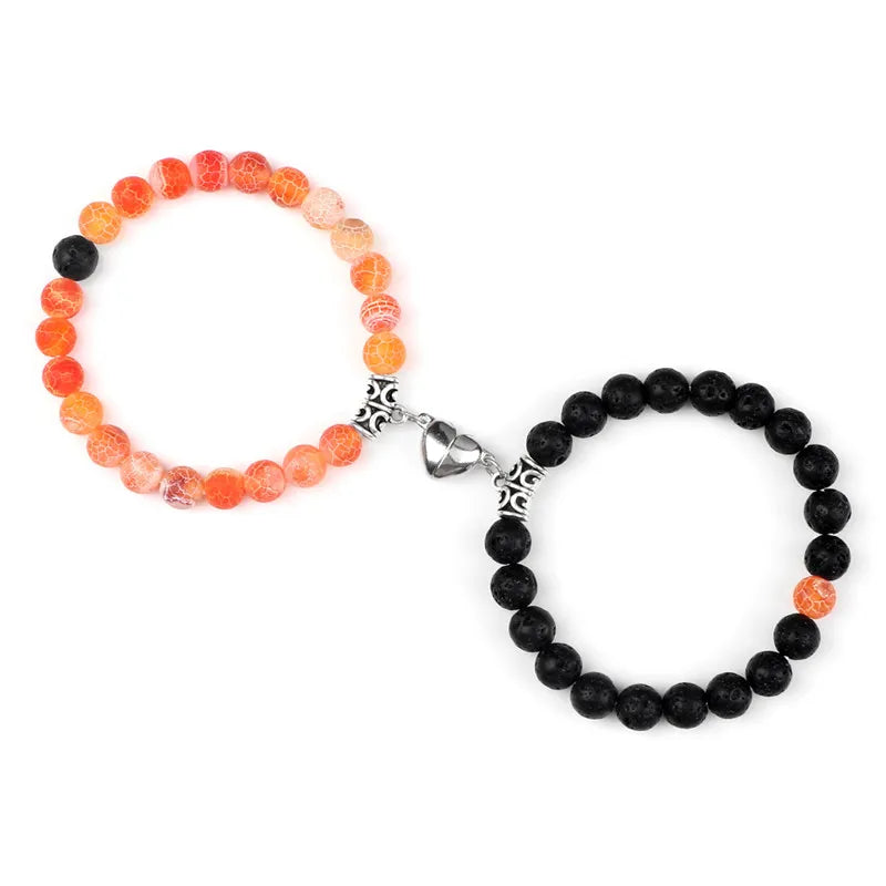 Magnetic Heart Natural Stone Bracelets - Dagger & Diamond Orange Black