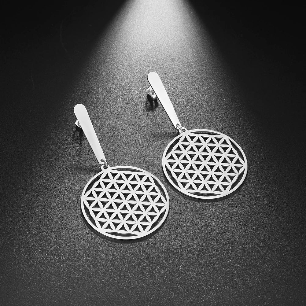 Flower of Life Drop Earrings - Dagger & Diamond