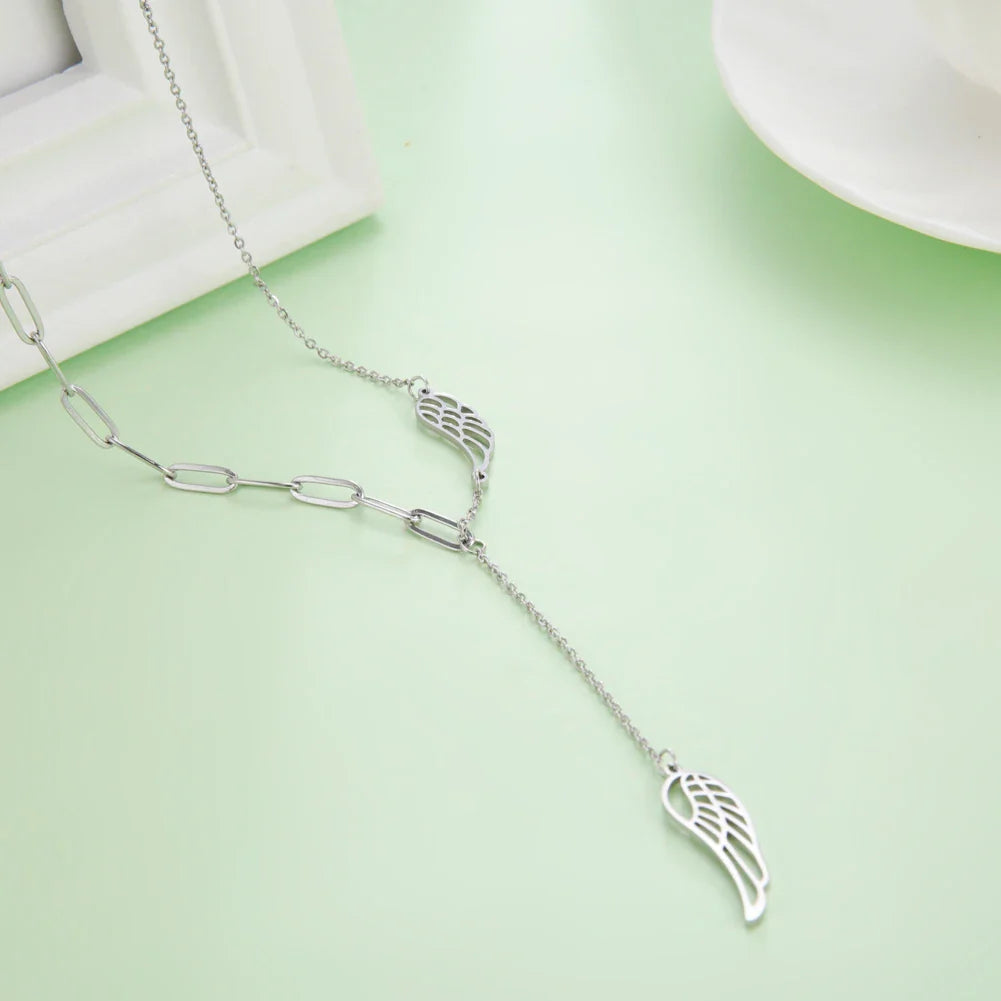 Angel Wing Pendant Paperclip Choker Necklace