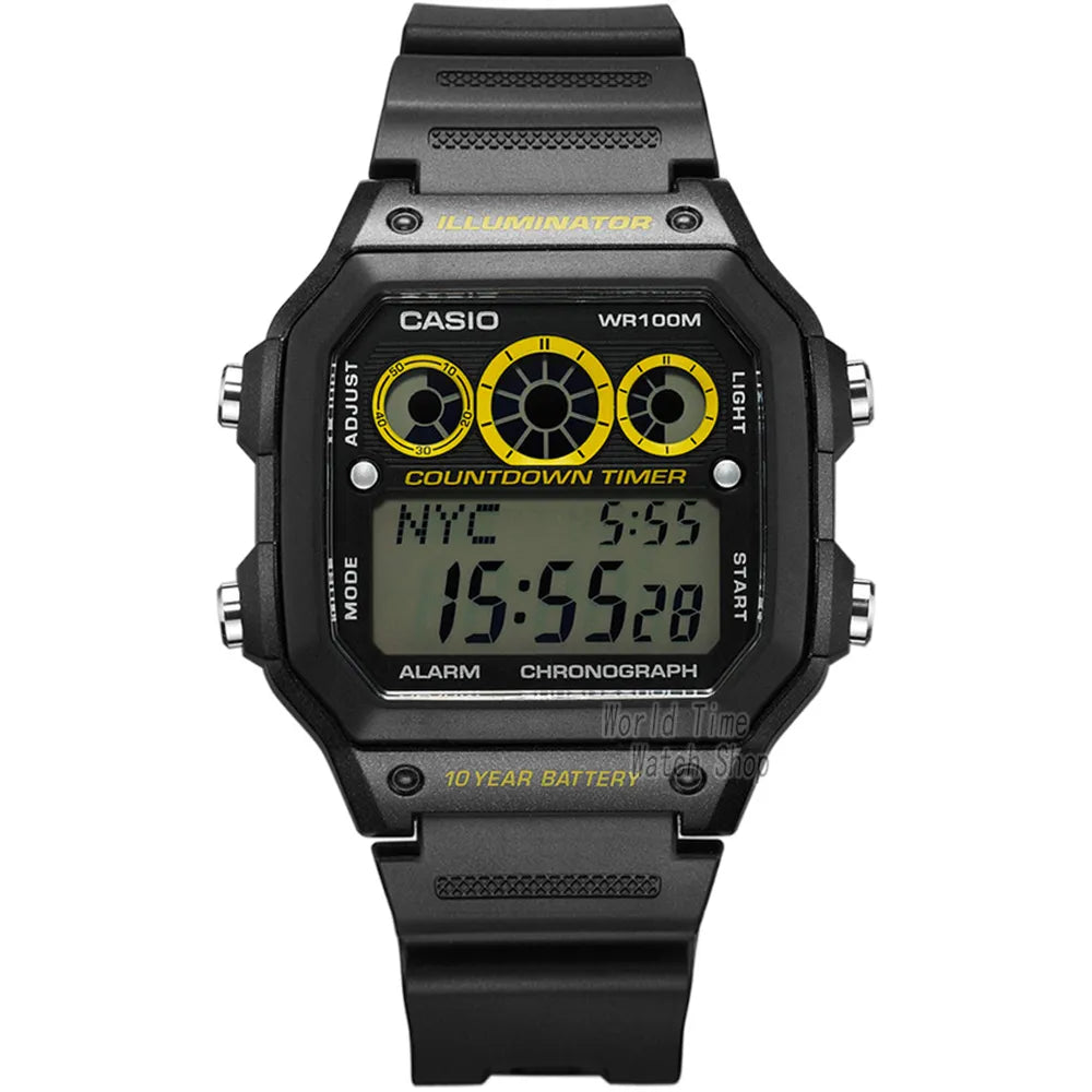 Casio World Time Illuminator Digital Watch for Men - Dagger & Diamond AE1300WH1A-1