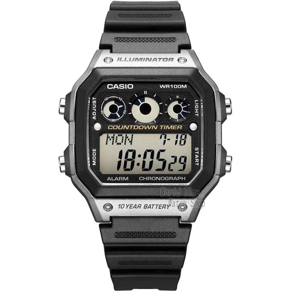 Casio World Time Illuminator Digital Watch for Men - Dagger & Diamond AE1300WH8A-1