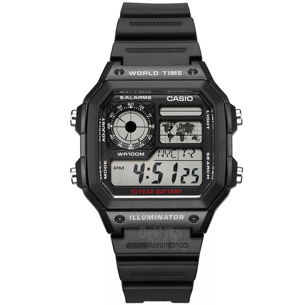 Casio World Time Illuminator Digital Watch for Men - Dagger & Diamond AE1200WH1A-1