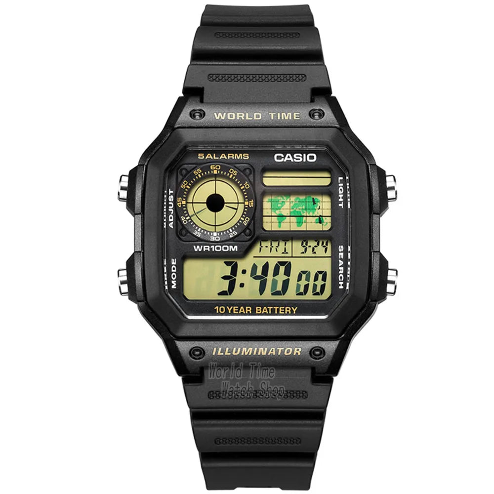 Casio World Time Illuminator Digital Watch for Men - Dagger & Diamond AE1200WH1B-1