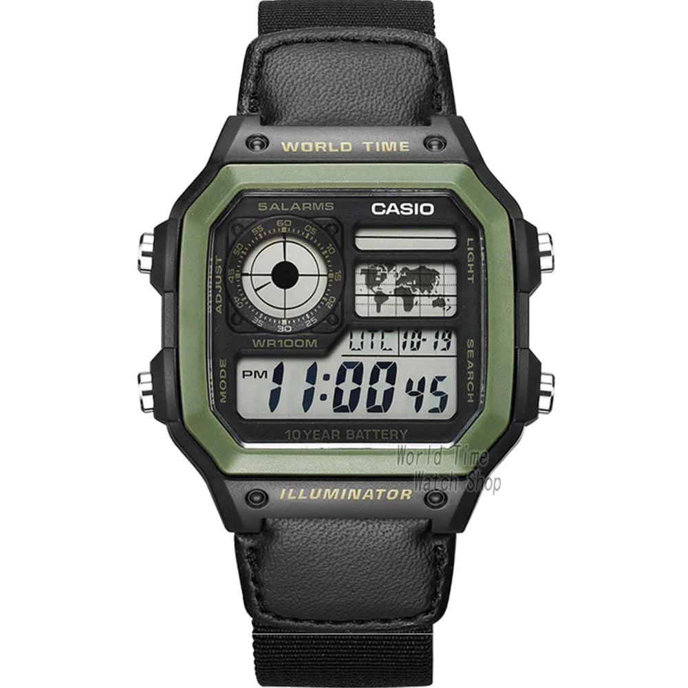 Casio World Time Illuminator Digital Watch for Men - Dagger & Diamond AE1200WHB1B-1