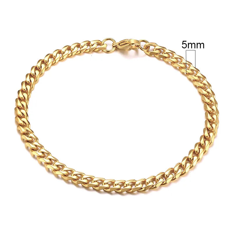 Miami Curb Chain Bracelet for Men - Dagger & Diamond 5mm Gold / 18cm