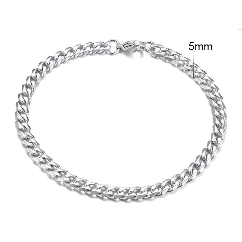 Miami Curb Chain Bracelet for Men - Dagger & Diamond 5mm Silver / 18cm