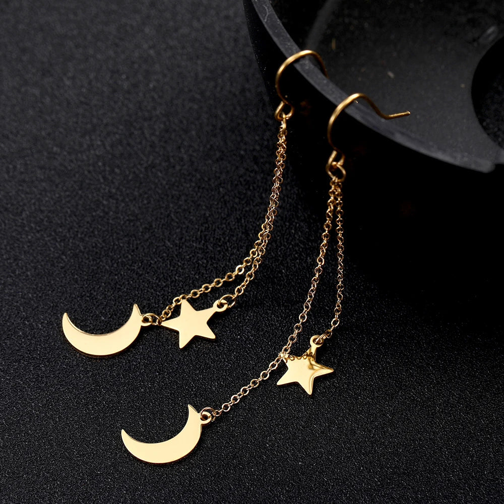 Star Moon Tassel Earrings