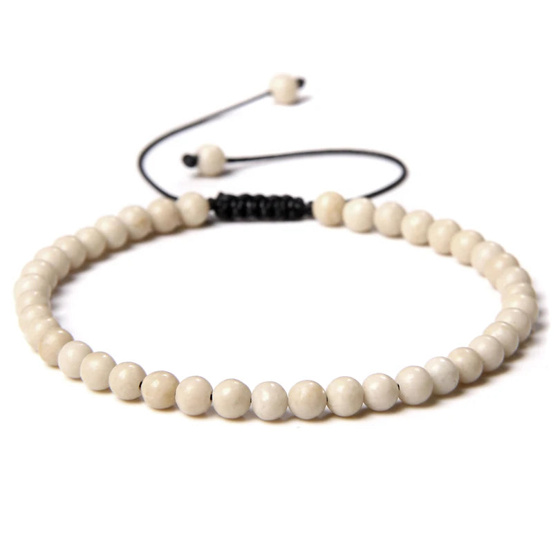 Handmade Natural Stone Beads Braided Bracelet for Men & Women - Dagger & Diamond White Fossil