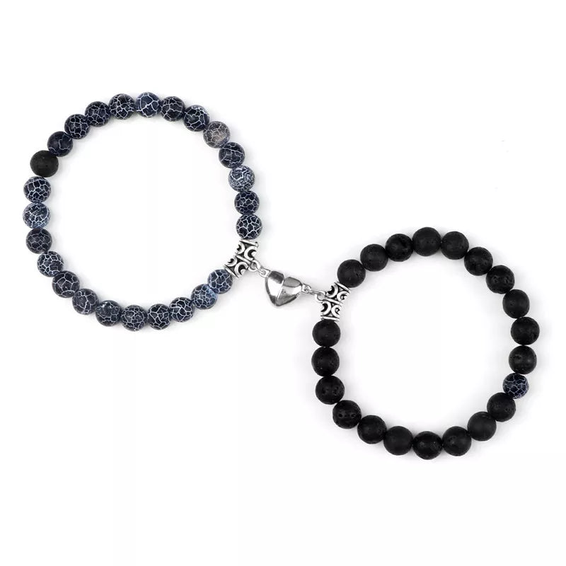 Magnetic Heart Natural Stone Bracelets - Dagger & Diamond Black Gray