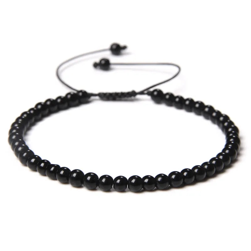 Natural Stone Adjustable Woven Bracelets - Dagger & Diamond onyx / Adjustable