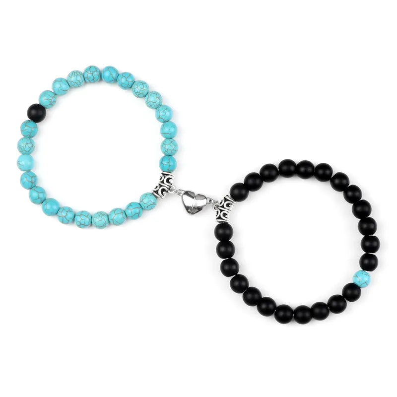 Magnetic Heart Natural Stone Bracelets - Dagger & Diamond Baby Black