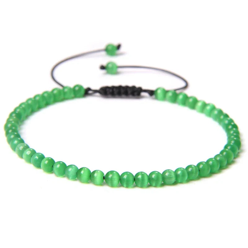 Natural Stone Adjustable Woven Bracelets - Dagger & Diamond emerald cat eye / Adjustable