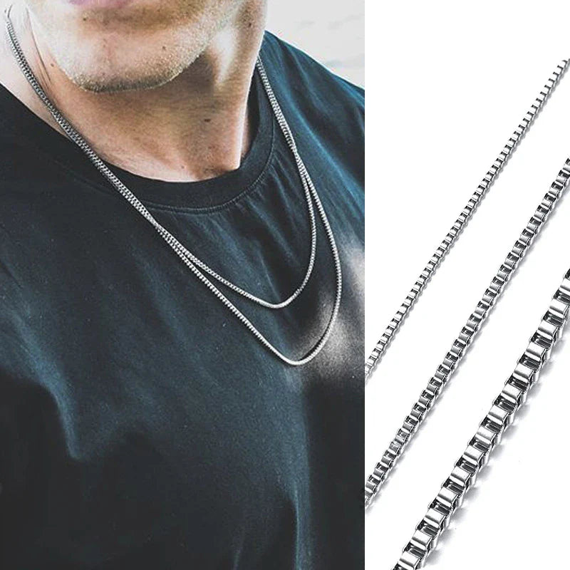 Classic Square-Link Chain Necklace for Men - Dagger & Diamond