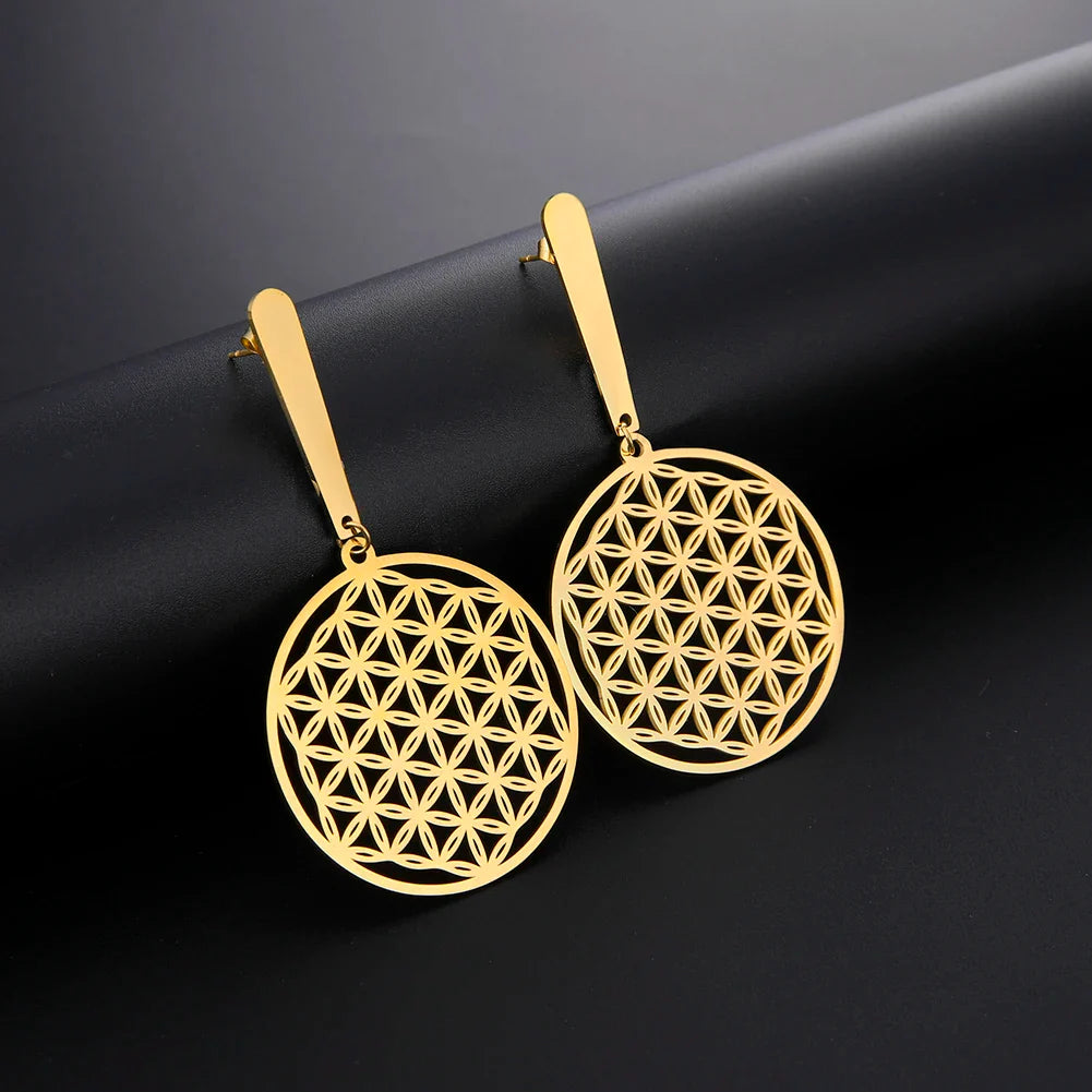 Flower of Life Drop Earrings - Dagger & Diamond