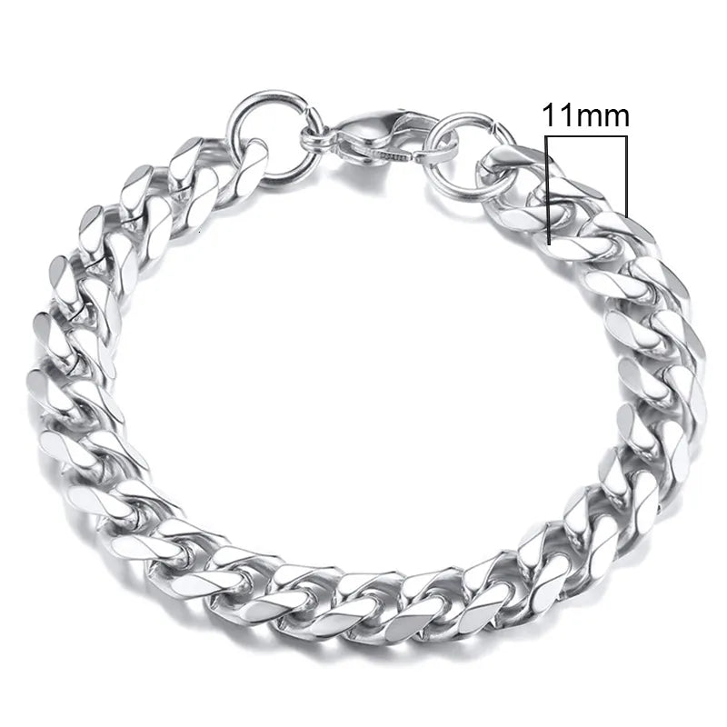 Miami Curb Chain Bracelet for Men - Dagger & Diamond 11mm Silver / 18cm