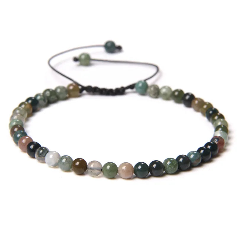 Natural Stone Adjustable Woven Bracelets - Dagger & Diamond indian agate / Adjustable