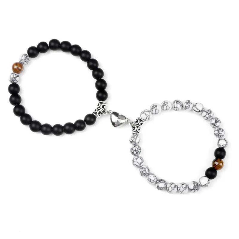 Magnetic Heart Natural Stone Bracelets - Dagger & Diamond Tiger Mix