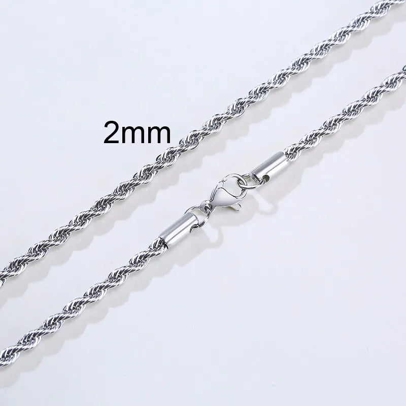 Men's Rope Chain Necklace - Dagger & Diamond 2mm Silver / 18 inch