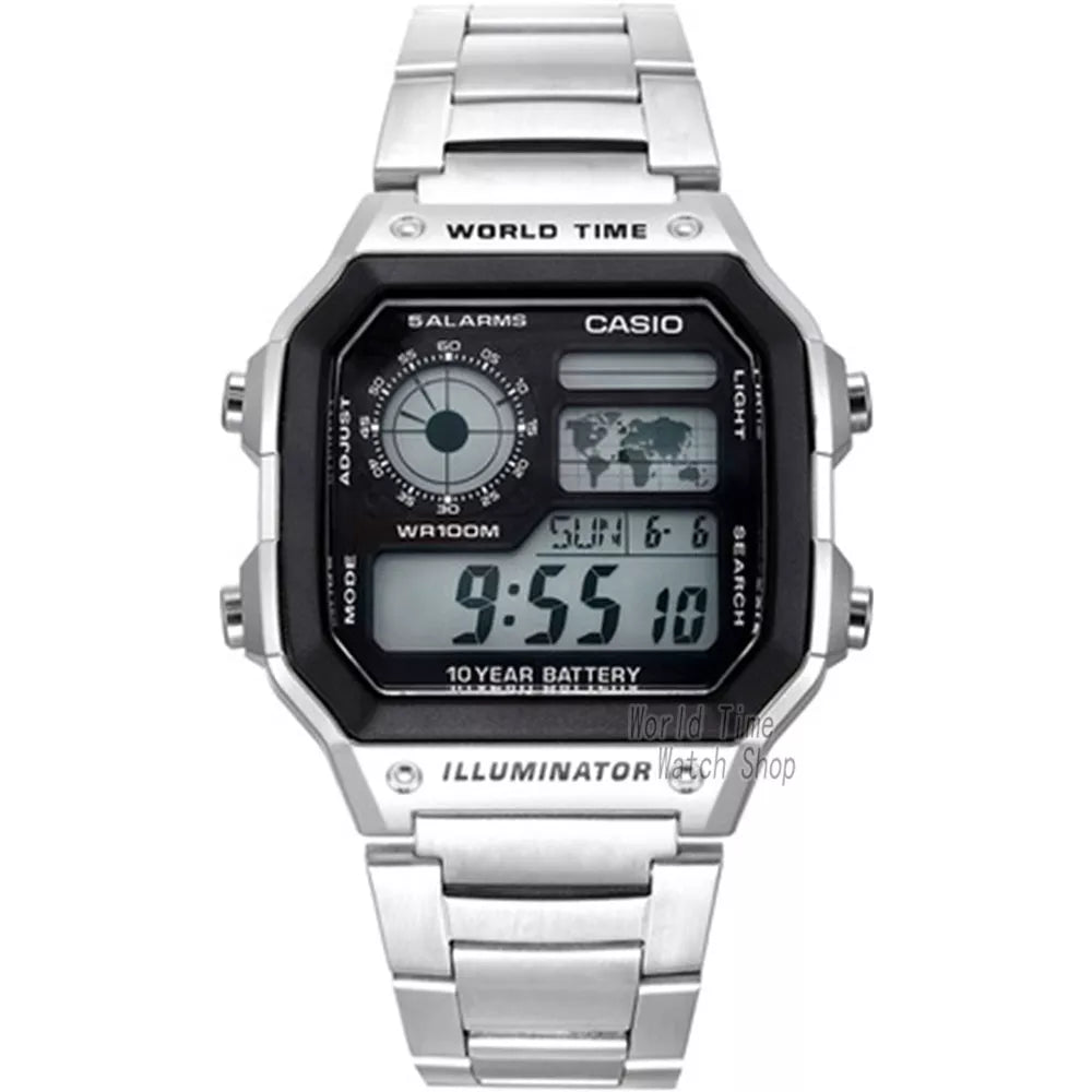 Casio World Time Illuminator Digital Watch for Men - Dagger & Diamond AE1200WHD1A-1