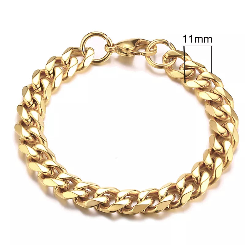 Miami Curb Chain Bracelet for Men - Dagger & Diamond 11mm Gold / 18cm