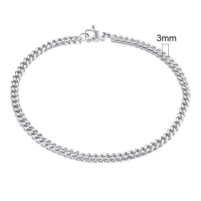 Miami Curb Chain Bracelet for Men - Dagger & Diamond 3mm Silver / 18cm