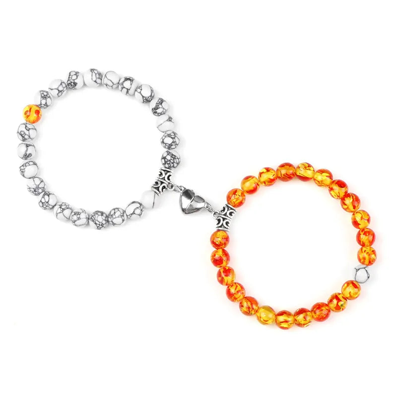 Magnetic Heart Natural Stone Bracelets - Dagger & Diamond Orange White