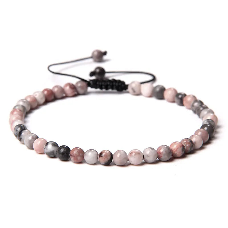 Handmade Natural Stone Beads Braided Bracelet for Men & Women - Dagger & Diamond Pink Zebra