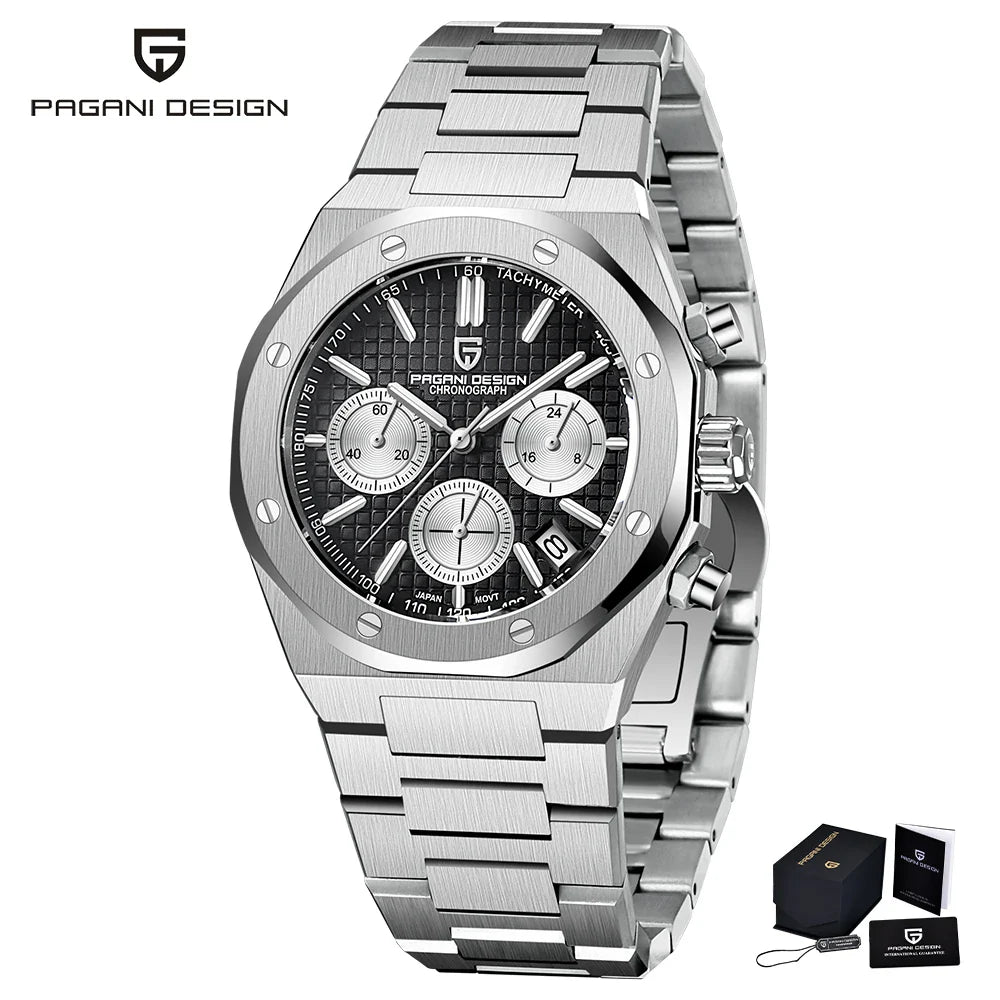 PAGANI DESIGN PD-1707 Royal Sport Luxury Quartz Watch for Men - Dagger & Diamond Silver Black