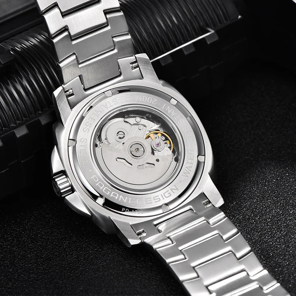 PAGANI DESIGN PD-1736 43MM Ceramic Bezel Mens Automatic Watch - Dagger & Diamond