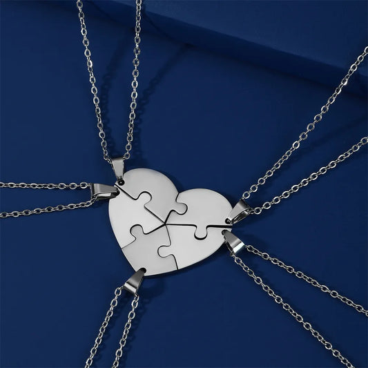 Heart Puzzle Pendant Necklace Set - Dagger & Diamond