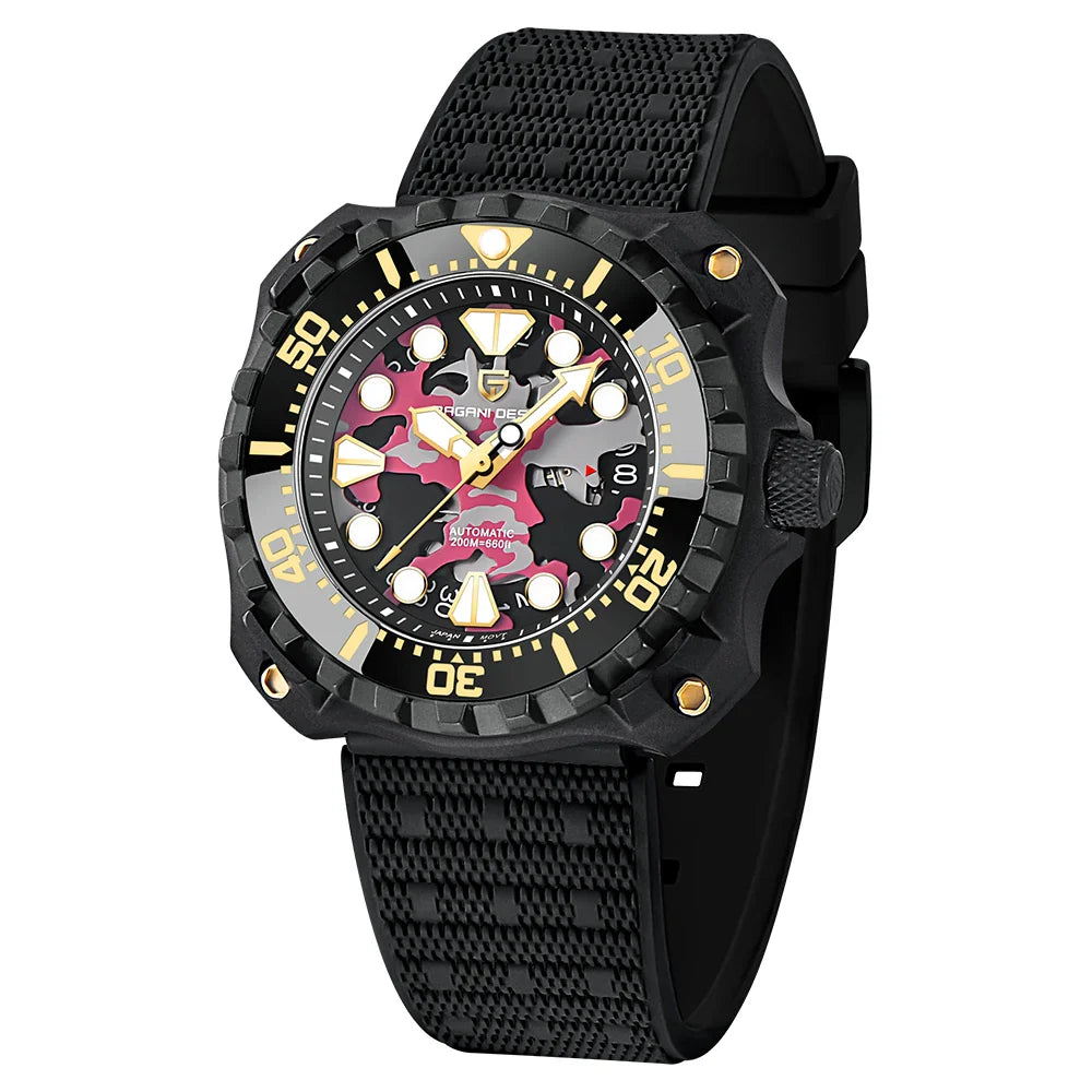 PAGANI DESIGN PD-YN009 Military Hollow Dial Titanium Automatic Watch for Men - Dagger & Diamond Black Red