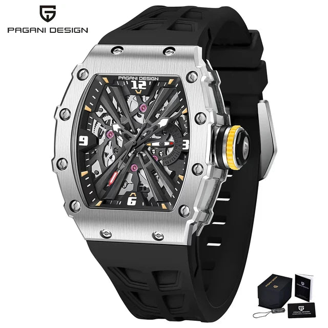 PAGANI DESIGN PD-1738 Tonneau Men's Luxury Quartz Watch - Dagger & Diamond Black