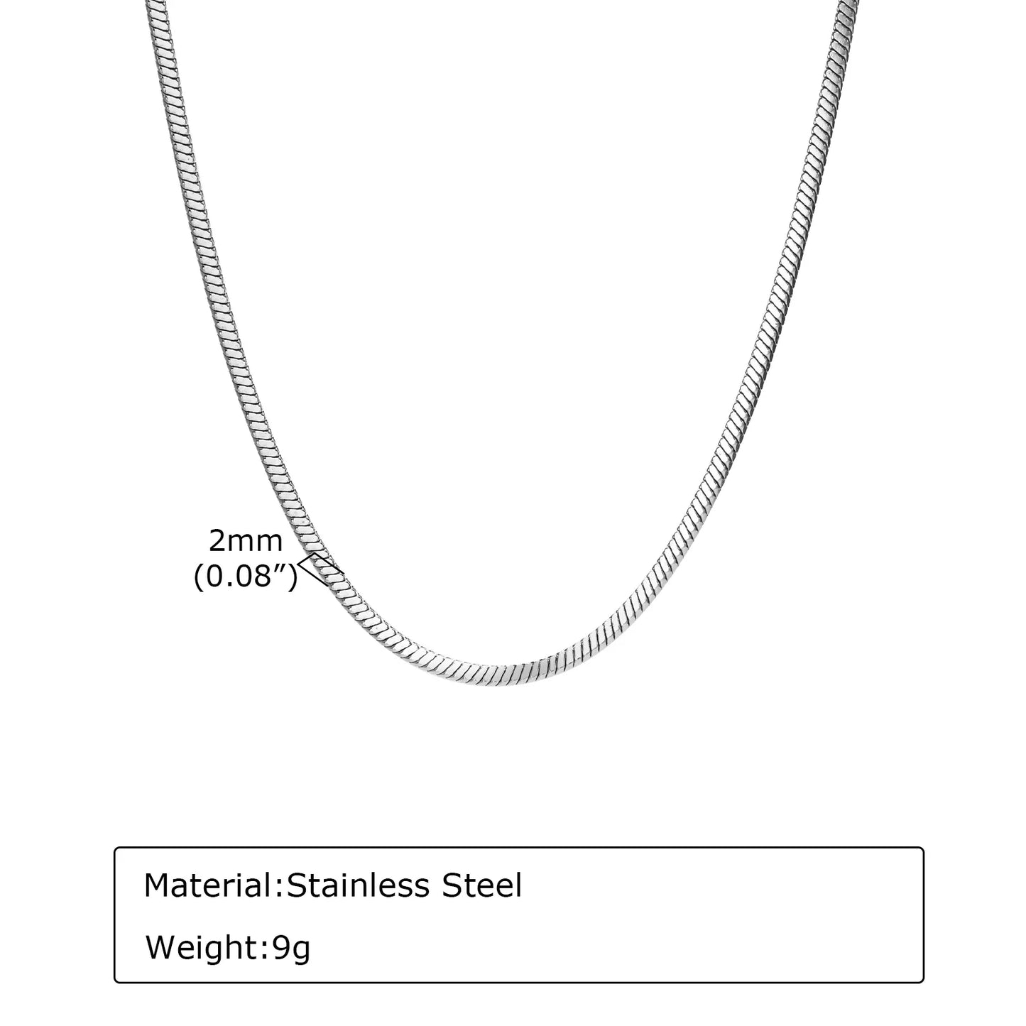 Square Snake Chain Necklaces for Women & Men - Dagger & Diamond 2mm Silver / 45cm