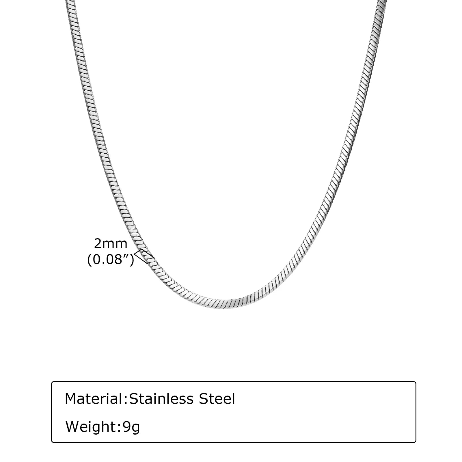 Square Snake Chain Necklaces for Women & Men - Dagger & Diamond 2mm Silver / 45cm