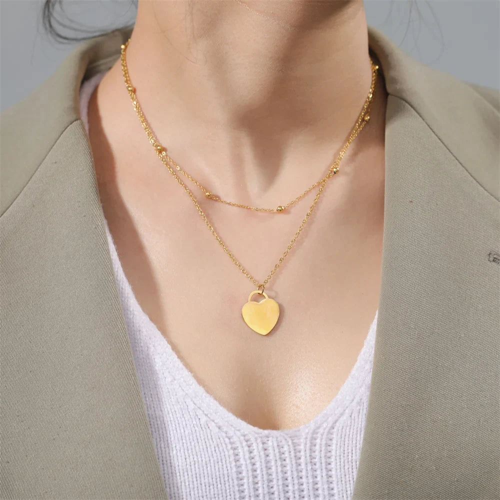 Heart Pendant Double Layer Necklace