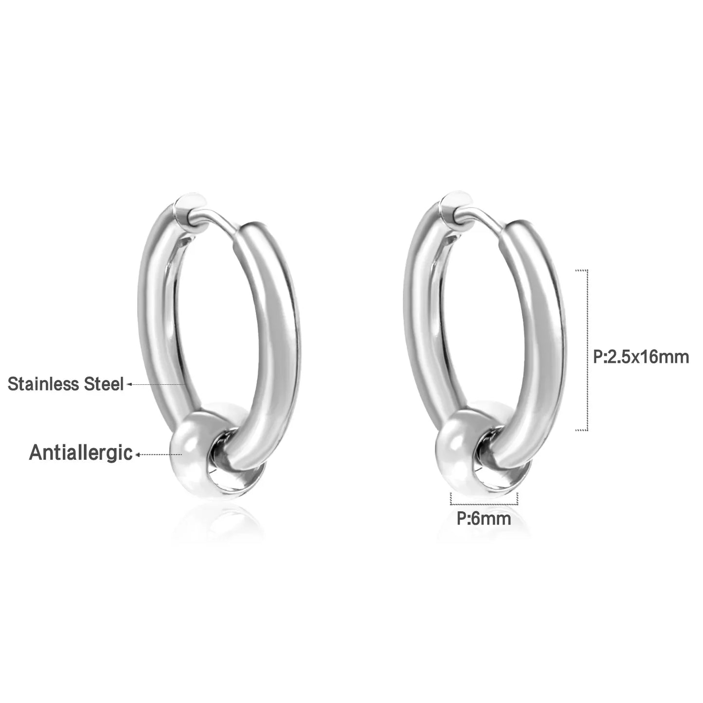 Classic Unisex Small Hoop Earrings - Dagger & Diamond Silver Charm / 8mm